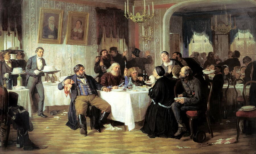 «Купеческие поминки» (фрагмент). Художник Ф.С. Журавлёв, 1876 год.