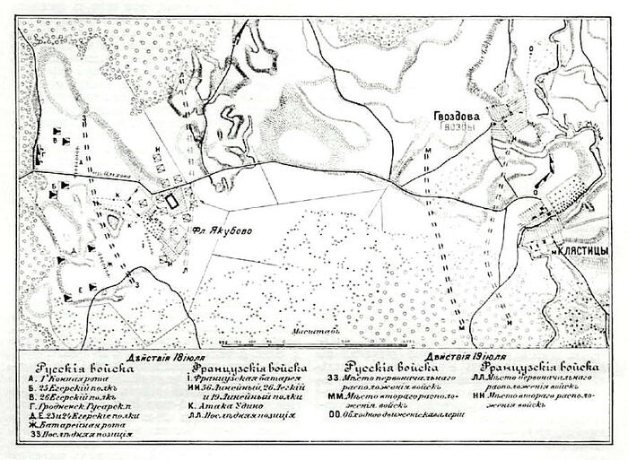План битвы под Клястицами (карта из статьи «Клястицы» «Военная энциклопедия Сытина»)